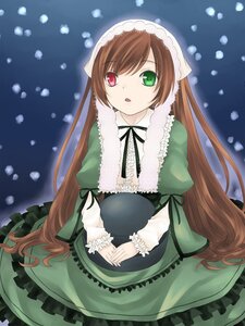 Rating: Safe Score: 0 Tags: 1girl brown_hair dress frills green_dress green_eyes heterochromia image long_hair long_sleeves looking_at_viewer open_mouth red_eyes solo suiseiseki very_long_hair watering_can User: admin