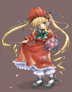 Rating: Safe Score: 0 Tags: 1girl blonde_hair blue_eyes bonnet bow bowtie brown_background dress flower full_body green_bow hat image long_hair long_sleeves looking_at_viewer pink_flower pink_rose red_dress rose shinku shoes simple_background solo standing twintails very_long_hair User: admin