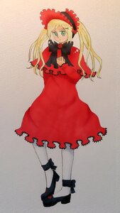 Rating: Safe Score: 0 Tags: 1girl black_footwear blonde_hair bow bowtie capelet dress full_body green_eyes image long_hair long_sleeves looking_at_viewer red_dress ribbon shinku shoes solo standing twintails User: admin