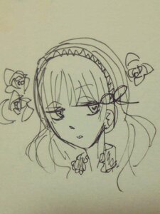 Rating: Safe Score: 0 Tags: 1girl bug butterfly eyebrows_visible_through_hair hairband image insect long_hair looking_at_viewer monochrome parted_lips simple_background sketch solo suigintou traditional_media User: admin