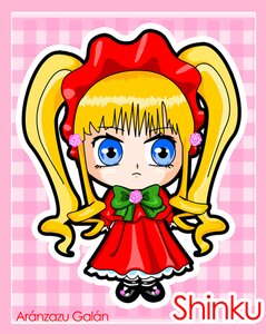 Rating: Safe Score: 0 Tags: 1girl blonde_hair blue_eyes bonnet bow bowtie character_name checkered checkered_background chibi dress drill_hair flower full_body green_bow image long_hair looking_at_viewer plaid plaid_background red_dress rose shinku solo twin_drills twintails User: admin