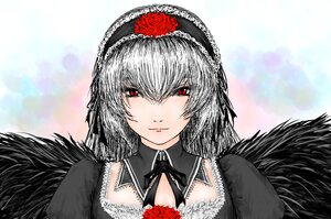 Rating: Safe Score: 0 Tags: 1girl auto_tagged black_dress black_wings closed_mouth detached_collar dress feathered_wings feathers flower hairband image lips long_sleeves looking_at_viewer red_eyes rose silver_hair solo suigintou upper_body wings User: admin