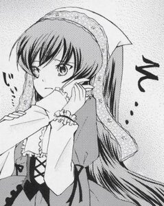 Rating: Safe Score: 0 Tags: 1girl dress frills greyscale halftone head_scarf image long_hair long_sleeves monochrome solo suiseiseki tears User: admin