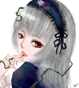 Rating: Safe Score: 0 Tags: 1girl bangs blurry blurry_foreground depth_of_field flower image looking_at_viewer nail_polish red_eyes ribbon rose simple_background solo suigintou white_background User: admin