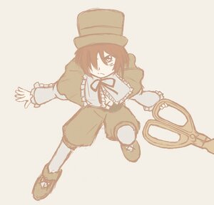 Rating: Safe Score: 0 Tags: 1girl hair_over_one_eye hat image long_sleeves monochrome pants ribbon simple_background solo souseiseki top_hat User: admin