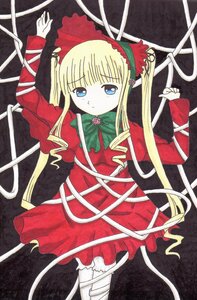 Rating: Safe Score: 0 Tags: 1girl blonde_hair blue_eyes bow bowtie cowboy_shot dress green_bow image long_hair long_sleeves looking_at_viewer red_dress ribbon shinku sidelocks solo twintails very_long_hair User: admin