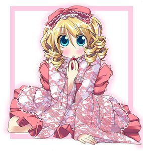 Rating: Safe Score: 0 Tags: 1girl :o bad_id bad_pixiv_id blonde_hair blue_eyes blush bow drill_hair floral_print food frills fruit hair_bow hakumensu hina_ichigo hinaichigo holding holding_food holding_fruit image japanese_clothes kimono long_sleeves looking_at_viewer object_namesake pink_bow rozen_maiden short_hair sitting solo strawberry striped_background User: admin