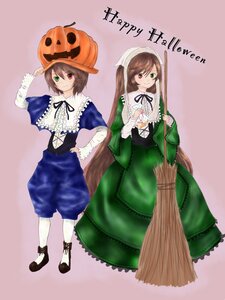 Rating: Safe Score: 0 Tags: 2girls brown_hair dress green_dress green_eyes halloween hat head_scarf heterochromia image jack-o'-lantern long_hair multiple_girls pair pantyhose pumpkin red_eyes short_hair siblings sisters smile souseiseki suiseiseki twins white_legwear User: admin