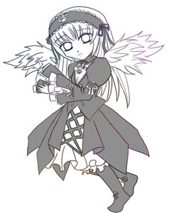 Rating: Safe Score: 0 Tags: 1girl boots dress frills full_body greyscale hairband image lolita_hairband long_hair long_sleeves monochrome solo suigintou wings User: admin