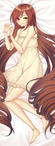 Rating: Safe Score: 0 Tags: 1girl anklet bare_shoulders barefoot brown_hair choker collarbone doll_joints dress full_body green_eyes heterochromia image jewelry joints long_hair looking_at_viewer lying on_side red_eyes smile solo suiseiseki very_long_hair User: admin