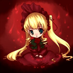 Rating: Safe Score: 0 Tags: 1girl blonde_hair blue_eyes blush bow bowtie dress drill_hair flower image long_hair long_sleeves looking_at_viewer petals red_dress rose rose_petals shinku sitting solo twintails very_long_hair User: admin