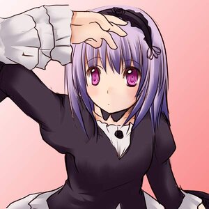 Rating: Safe Score: 0 Tags: 1girl bangs black_dress blush dress gradient gradient_background hairband image juliet_sleeves long_sleeves looking_at_viewer pink_background puffy_sleeves purple_eyes purple_hair simple_background solo suigintou upper_body User: admin