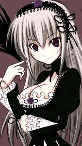 Rating: Safe Score: 0 Tags: 1girl breasts cleavage dress flower frills gothic_lolita hair_ornament hairband image long_hair long_sleeves looking_at_viewer medium_breasts purple_eyes rose silver_hair simple_background smile solo suigintou upper_body very_long_hair wings User: admin