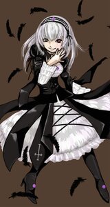 Rating: Safe Score: 0 Tags: 1girl bangs bird black_feathers black_wings boots crow dove dress feathered_wings feathers frilled_sleeves frills full_body hairband image long_hair long_sleeves looking_at_viewer red_eyes seagull silver_hair simple_background smile solo standing suigintou wings User: admin