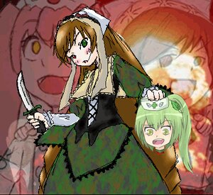 Rating: Safe Score: 0 Tags: 2girls brown_hair dress frills green_dress green_eyes heterochromia image long_hair long_sleeves multiple_girls open_mouth red_eyes scissors solo suiseiseki tongue twintails zoom_layer User: admin