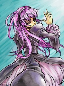 Rating: Safe Score: 0 Tags: 1girl black_dress dress frills hairband image long_hair long_sleeves looking_back purple_hair ribbon solo suigintou User: admin