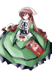 Rating: Safe Score: 0 Tags: 1girl auto_tagged brown_hair dress frills green_dress head_scarf image long_hair long_sleeves one_eye_closed red_eyes simple_background solo suiseiseki very_long_hair white_background wide_sleeves User: admin