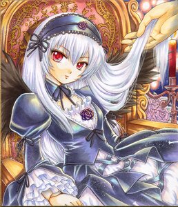 Rating: Safe Score: 0 Tags: 1girl armchair bad_id bad_pixiv_id black_wings chair colored_pencil_(medium) dress flower frilled_sleeves frills hairband image long_hair long_sleeves looking_at_viewer marker_(medium) pemoko puffy_sleeves red_eyes ribbon rose rozen_maiden silver_hair sitting solo solo_focus suigintou traditional_media white_hair wings User: admin