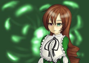 Rating: Safe Score: 0 Tags: 1girl brown_hair dress frills green_dress green_eyes heterochromia image long_hair long_sleeves looking_at_viewer red_eyes solo suiseiseki upper_body very_long_hair User: admin