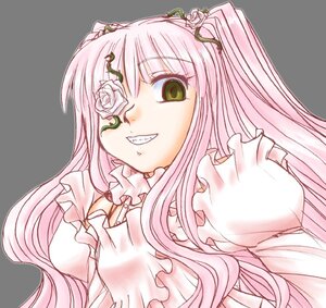 Rating: Safe Score: 0 Tags: 1girl flower green_eyes grin hair_flower hair_ornament image kirakishou long_hair one_eye_closed pink_hair rose smile solo teeth white_flower white_rose User: admin