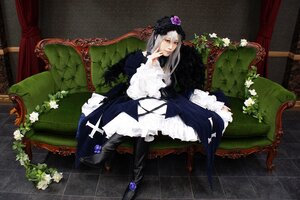 Rating: Safe Score: 0 Tags: 1girl checkered checkered_floor curtains dress flower frills long_hair pantyhose red_eyes sitting solo suigintou tile_floor User: admin