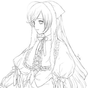 Rating: Safe Score: 0 Tags: 1girl bow frills greyscale hat image lineart long_hair long_sleeves looking_at_viewer monochrome ribbon simple_background solo suiseiseki upper_body very_long_hair User: admin