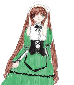 Rating: Safe Score: 0 Tags: 1girl bangs black_ribbon brown_hair dress frills green_dress green_eyes green_nails image lolita_fashion long_hair long_sleeves looking_at_viewer nail_polish neck_ribbon ribbon simple_background solo suiseiseki twintails very_long_hair white_background User: admin