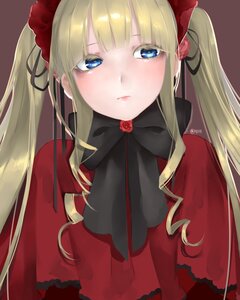 Rating: Safe Score: 0 Tags: 1girl artist_name bangs blonde_hair blue_eyes blush capelet closed_mouth drill_hair flower image lips long_hair looking_at_viewer ribbon rose shinku signature simple_background solo twintails upper_body User: admin