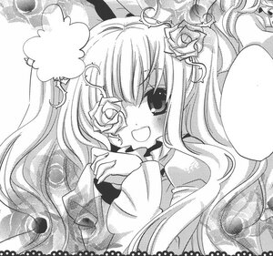 Rating: Safe Score: 0 Tags: 1girl :d blush flower greyscale image kirakishou long_hair long_sleeves monochrome open_mouth rose smile solo traditional_media User: admin