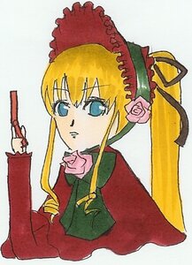 Rating: Safe Score: 0 Tags: 1girl blonde_hair blue_eyes bonnet bow flower image long_hair long_sleeves looking_at_viewer pink_flower pink_rose rose shinku sidelocks simple_background solo upper_body User: admin