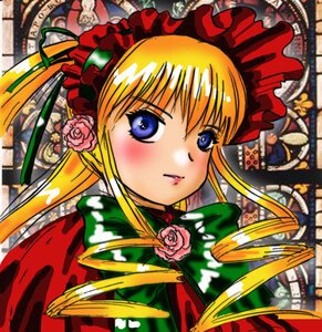 Rating: Safe Score: 0 Tags: 1girl blonde_hair blue_eyes blurry blush depth_of_field dress flower image long_hair looking_at_viewer pink_flower pink_rose rose shinku solo upper_body User: admin