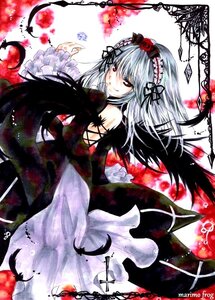 Rating: Safe Score: 0 Tags: 1girl black_wings dress feathers flower frilled_sleeves frills hairband image lolita_hairband long_hair long_sleeves looking_at_viewer looking_back red_eyes rose silver_hair smile solo suigintou wings User: admin