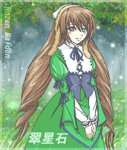 Rating: Safe Score: 0 Tags: 1girl brown_hair dress frills green_dress heterochromia image long_hair long_sleeves looking_at_viewer outdoors own_hands_together red_eyes ribbon smile solo suiseiseki very_long_hair User: admin