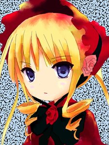 Rating: Safe Score: 0 Tags: 1girl blonde_hair blue_eyes bonnet bow bowtie dress flower frills hat image long_hair looking_at_viewer red_flower red_rose rose shinku sidelocks solo User: admin