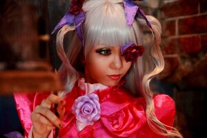 Rating: Safe Score: 0 Tags: 1girl bangs barasuishou blonde_hair blurry bow depth_of_field eyepatch flower lips lolita_fashion long_hair looking_at_viewer makeup photo pink_flower pink_rose purple_rose red_flower red_rose rose solo twintails upper_body User: admin