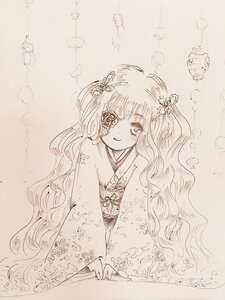 Rating: Safe Score: 0 Tags: 1girl blush flower hair_flower hair_ornament image japanese_clothes kimono kirakishou long_hair long_sleeves monochrome smile solo traditional_media very_long_hair wavy_hair User: admin