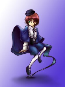 Rating: Safe Score: 0 Tags: 1girl brown_hair cape full_body green_eyes hat heterochromia image long_sleeves looking_at_viewer pantyhose red_eyes short_hair sitting solo souseiseki top_hat white_legwear User: admin