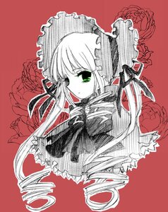 Rating: Safe Score: 0 Tags: 1girl bangs bow dress drill_hair flower frills image lolita_fashion long_hair long_sleeves looking_at_viewer red_background red_flower red_rose red_theme rose shinku simple_background solo spot_color upper_body User: admin