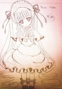 Rating: Safe Score: 0 Tags: 1girl boots dress drill_hair frills image long_hair long_sleeves looking_at_viewer monochrome shinku solo standing traditional_media twintails very_long_hair User: admin