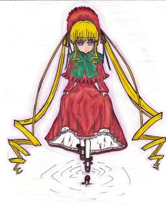 Rating: Safe Score: 0 Tags: 1girl blonde_hair blue_eyes bonnet bow bowtie dress full_body green_bow green_neckwear image long_hair long_sleeves looking_at_viewer red_dress shinku shoes sitting solo standing twintails very_long_hair User: admin
