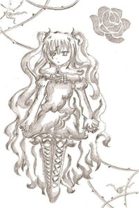 Rating: Safe Score: 0 Tags: 1girl boots cross-laced_footwear dress full_body image kirakishou long_hair monochrome puffy_sleeves solo standing striped traditional_media umbrella vertical_stripes very_long_hair User: admin
