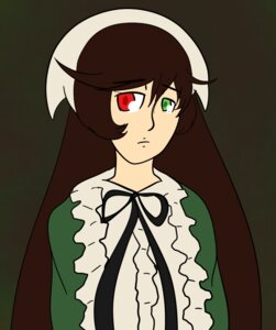 Rating: Safe Score: 0 Tags: 1girl bangs black_ribbon brown_hair closed_mouth dress flat_chest frills green_eyes heterochromia image long_hair long_sleeves looking_at_viewer red_eyes ribbon solo suiseiseki upper_body User: admin