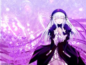 Rating: Safe Score: 0 Tags: 1girl :d auto_tagged closed_eyes dress frills hairband image juliet_sleeves long_hair long_sleeves open_mouth puffy_sleeves purple_background ribbon silver_hair smile solo suigintou very_long_hair wings User: admin