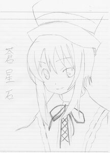 Rating: Safe Score: 0 Tags: 1girl blush greyscale image looking_at_viewer monochrome simple_background sketch smile solo souseiseki white_background User: admin