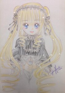 Rating: Safe Score: 0 Tags: 1girl blonde_hair blue_eyes colored_pencil_(medium) drill_hair image lolita_fashion long_hair long_sleeves looking_at_viewer photo ribbon shinku signature simple_background smile solo traditional_media twin_drills twintails upper_body very_long_hair watercolor_(medium) User: admin