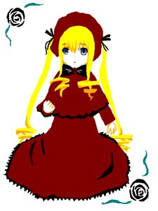 Rating: Safe Score: 0 Tags: 1girl blonde_hair blue_eyes bonnet bow bowtie capelet dress flower full_body image long_hair long_sleeves looking_at_viewer pink_rose red_dress red_rose rose shinku simple_background solo standing twintails white_background User: admin