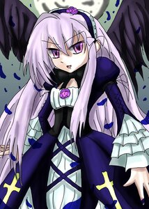 Rating: Safe Score: 0 Tags: 1girl black_wings dress feathered_wings flower frills hairband image long_hair long_sleeves looking_at_viewer pink_eyes purple_eyes rose silver_hair solo suigintou very_long_hair wings User: admin