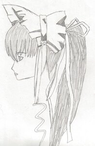 Rating: Safe Score: 0 Tags: 1girl animal_ears auto_tagged bangs from_side hair_ornament image long_hair monochrome profile shinku simple_background sketch solo User: admin