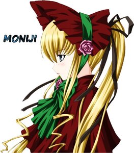 Rating: Safe Score: 0 Tags: 1girl blonde_hair blue_eyes bonnet bow flower hair_ribbon image long_hair long_sleeves looking_afar pink_rose profile ribbon rose shinku simple_background solo twintails upper_body white_background User: admin