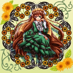 Rating: Safe Score: 0 Tags: 1girl blue_butterfly brown_hair bug butterfly dress floral_background flower frills green_dress green_eyes heterochromia image insect long_hair long_sleeves looking_at_viewer red_eyes smile solo suiseiseki sunflower twin_braids very_long_hair yellow_flower User: admin